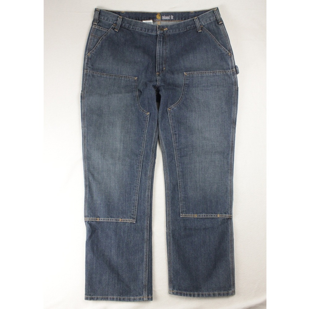 Carhartt Double Knee Jeans Mens 42x32 Blue Denim Work Pants Workwear